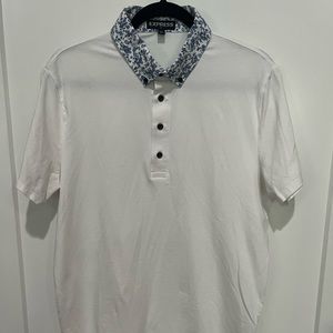 Express Polo - White with blue floral collar